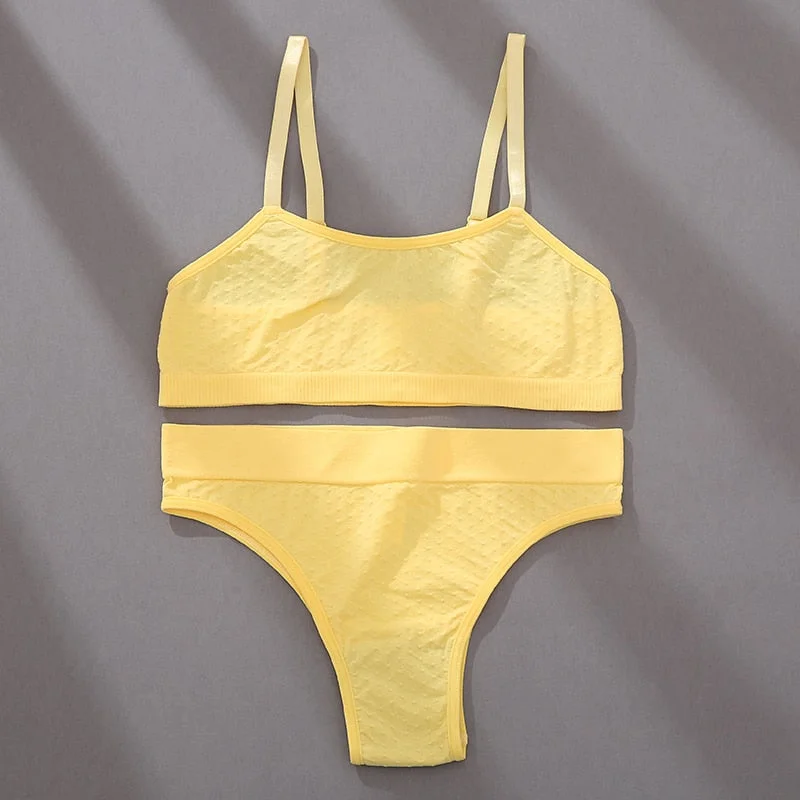 FINETOO 3D Dots Women Seamless Bra Set S-2XL Plus Size Underwear Suit Female Jacquard Bras Set Soft Tops and Brazilian Panties