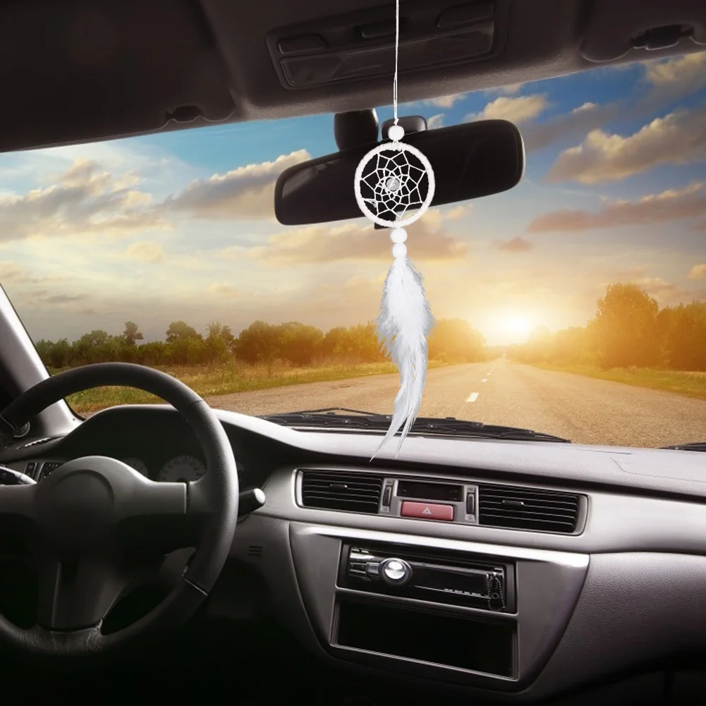 Dream Catcher Car Mini Pure White Feather Wind Chimes Wall Hanging Decor