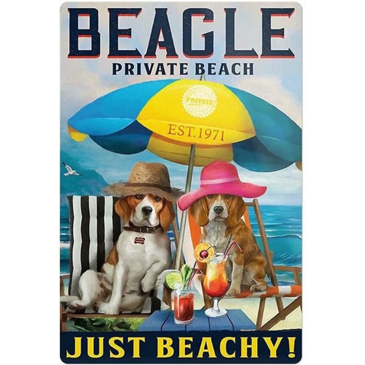 Dog - Beagle Private Beach Vintage Tin Signs/Wooden Signs - 7.9x11.8in & 11.8x15.7in