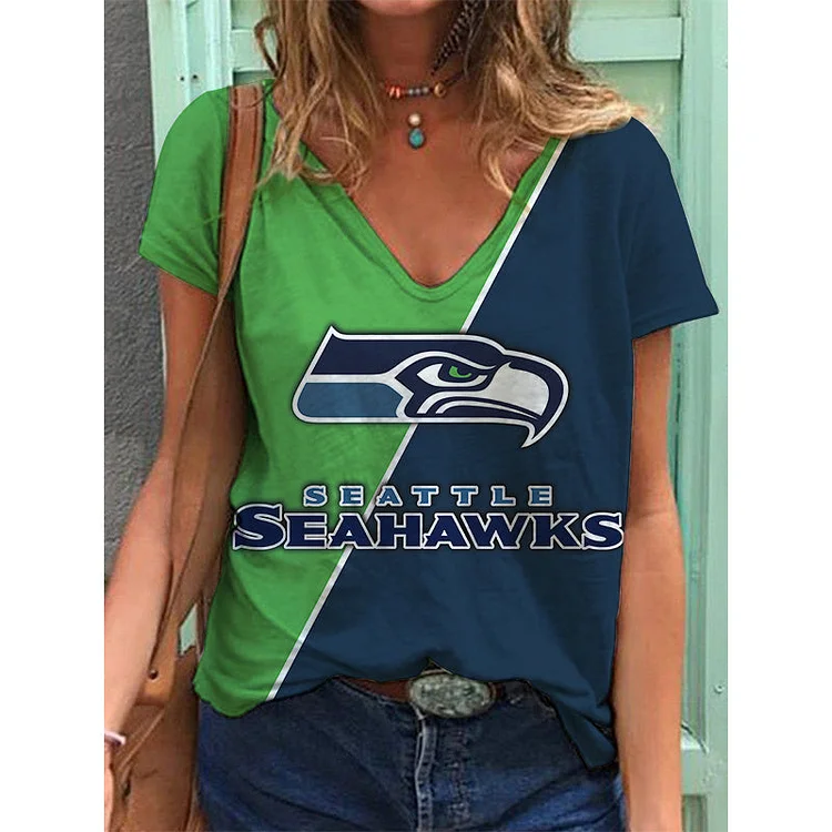 Seattle Seahawks  Lightweight Short Sleeve V-Neck T-Shirt