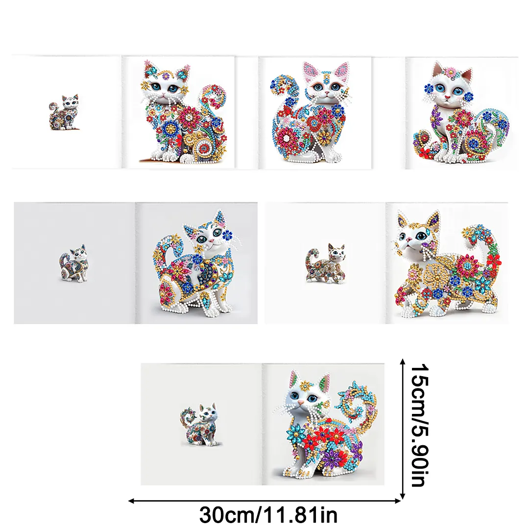 6pcs White Cat DIY Diamond Painting Greeting Card Kits with Envelopes Diamond Art Greeting Cards Diamond Art Cards Kits for Adults DIY Crafts Family Friend Gifts