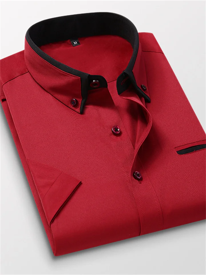 Men's Dress Shirt Button Down Shirt Collared Shirt Non Iron Shirt Light Pink White Red Short Sleeve Plain Collar All Seasons Wedding Work Clothing Apparel-Cosfine