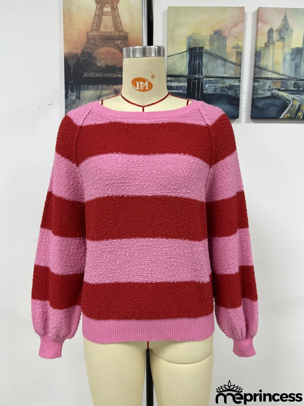 Winter women's Patchwork striped knitting shirt pullover loose sweater women