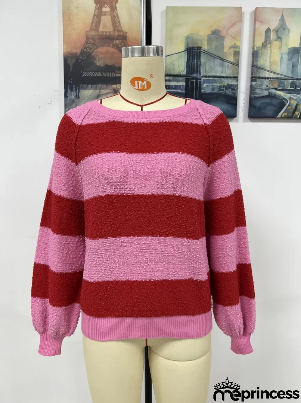 Winter women's Patchwork striped knitting shirt pullover loose sweater women