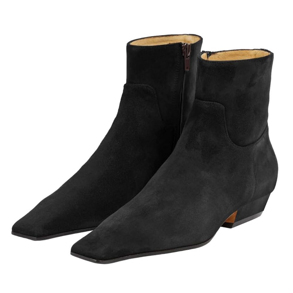 Black Faux Suede Square Toe Side-Zip Ankle Boots for Elegant Ladies