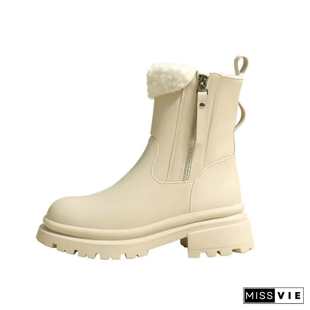 Chic Round Toe Plush Martin Boots