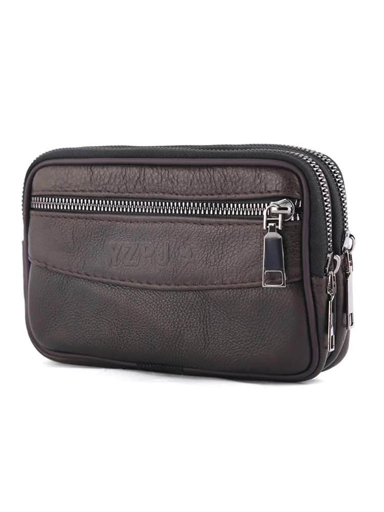 Fashion Men Cowhide Leather Solid Color Mini Belt Coin Purse Fanny Pack (A)