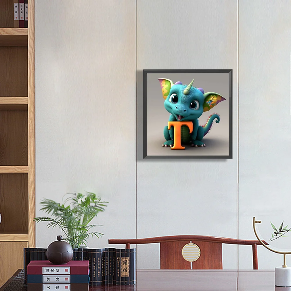 Diamond Painting - Full Round Drill - Dinosaur Letter T(30*30cm)