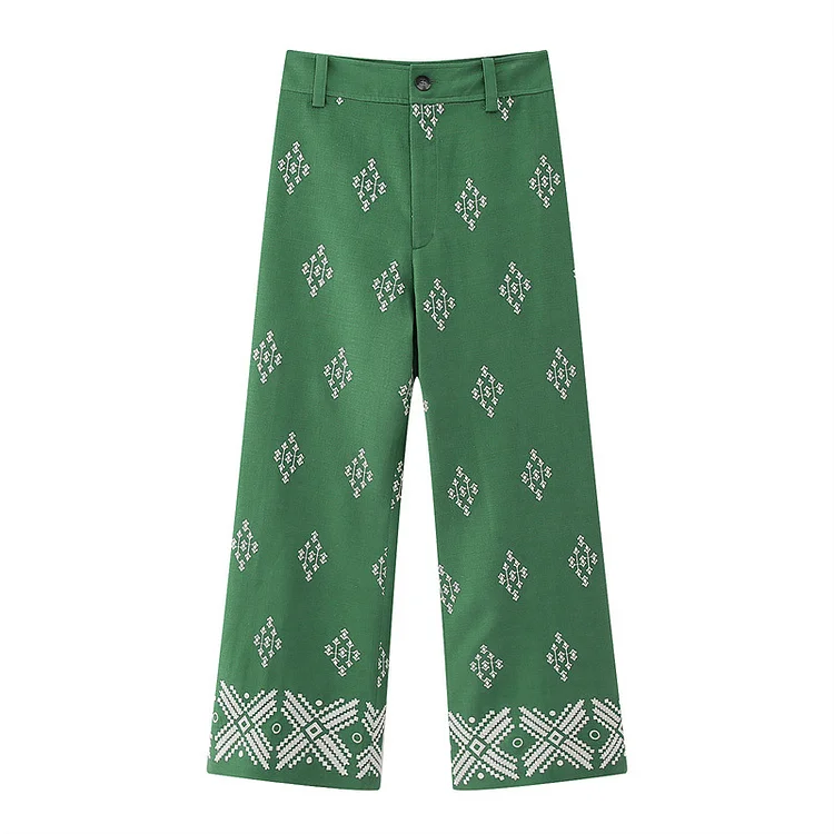 Casual Printed Linen High-waisted Pants