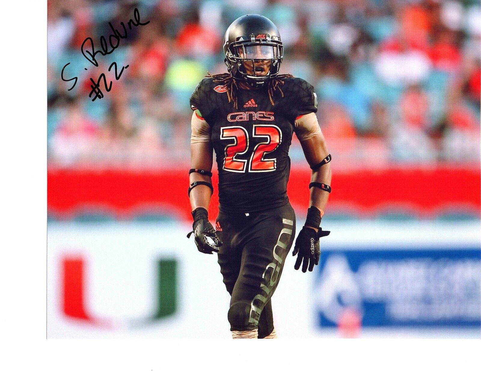 Sheldrick Redwine Miami Hurricanes Signed autographed 8x10 football Photo Poster painting TheU e