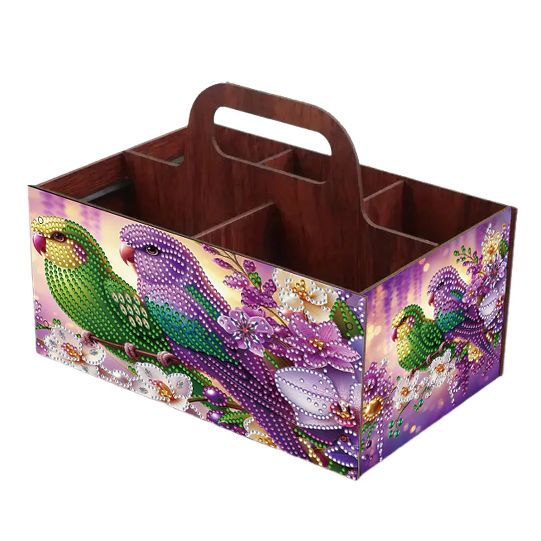 Completed Diamond Art Handmade Wooden Storage Box for Desktop Decor (Birdie B)