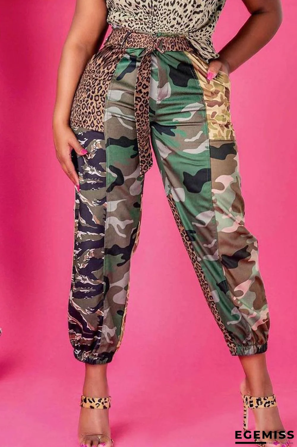 Army Green Casual Print Patchwork Straight High Waist Pencil Patchwork Bottoms | EGEMISS