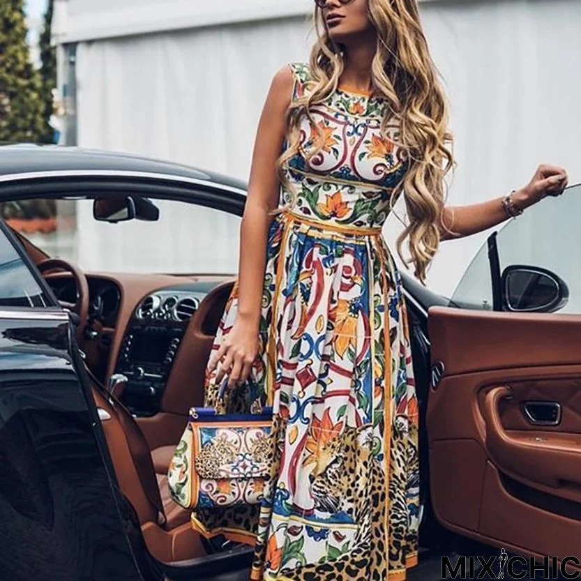 Printed Short Sleeve Dress Elegant Dress