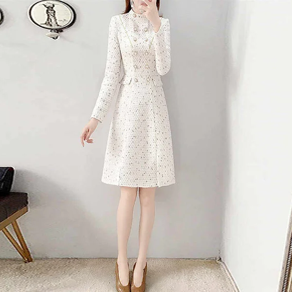 人気 ボタン 長袖 着痩せ レディース服 ファッショナブルワンピース