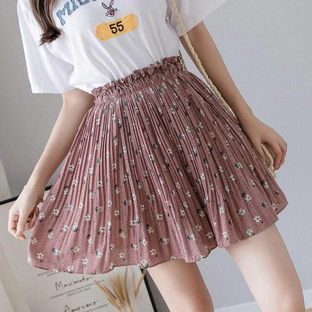 VINTAGE RUFFLE ELASTIC MINI SKIRT V154