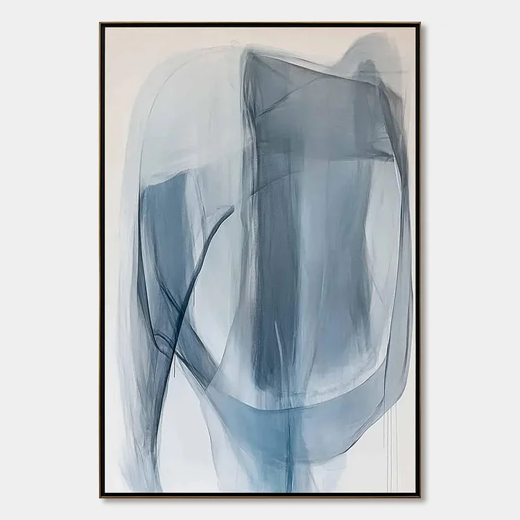 BLUE WHISPERS: Abstract Minimalist Oil Painting（Canvas painting）