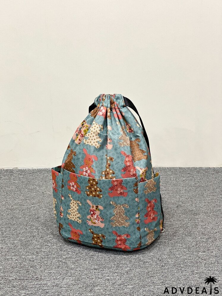 Allover Rabbit Graphic Drawstring Backpack