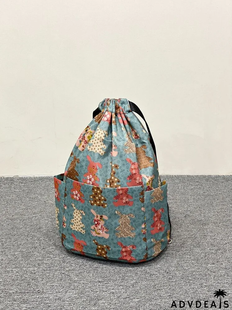 Allover Rabbit Graphic Drawstring Backpack