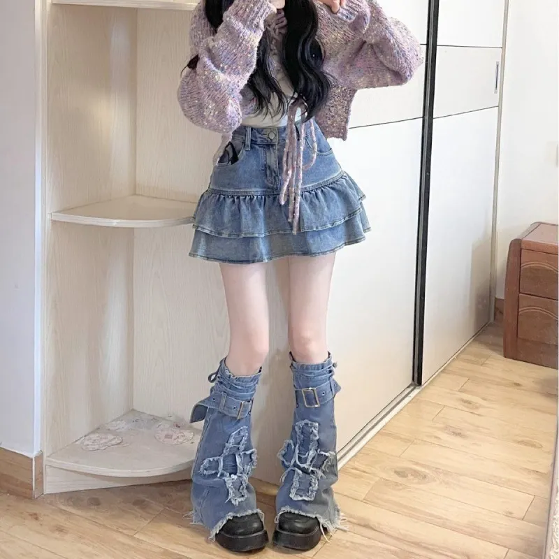Breakj Breakj Leg Set Thin Drawstring Pile Socks Crucifix Design Boots Horn Socks Tide Woman