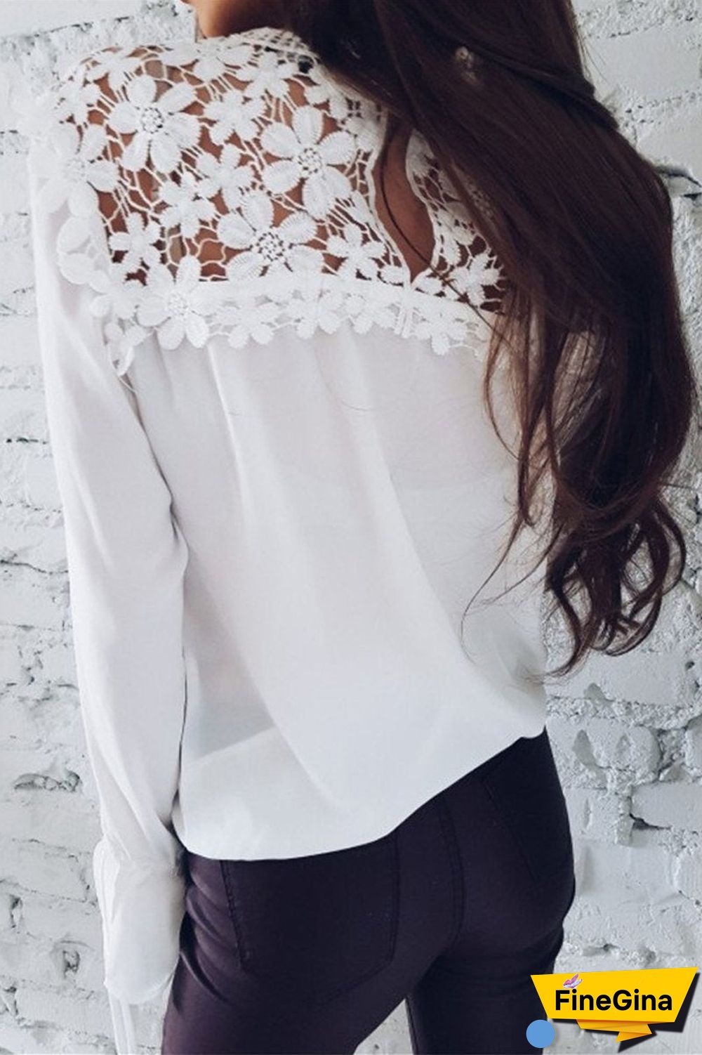 Lace Patchwork Chiffon Solid Blouse