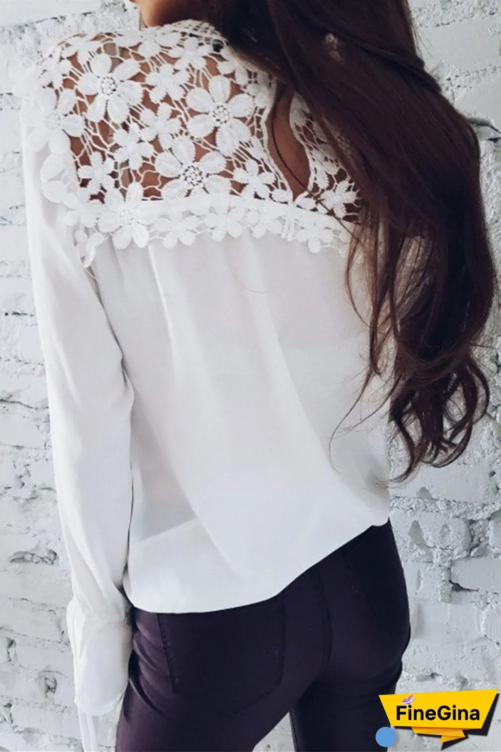 Lace Patchwork Chiffon Solid Blouse