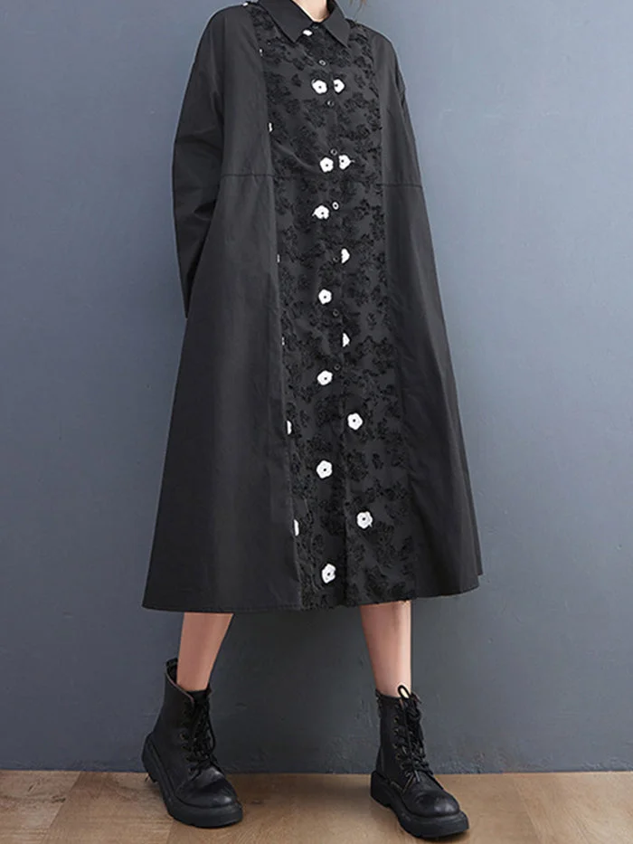 Fashion Long Sleeve Panelled Shirt Dress