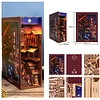 3D Wooden Puzzle Dollhouse with Sensor Light Bookshelf Insert Decor Mini Furniture Book Nook