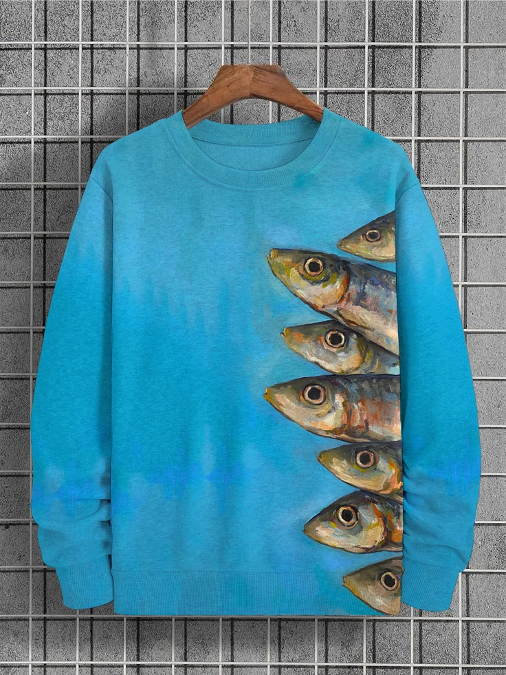 Men's Sardines Oil Painting Print Casual Sweatshirt