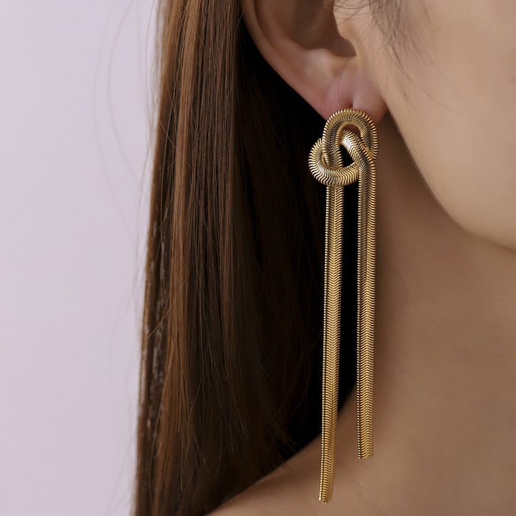 Copper chain tassel earrings