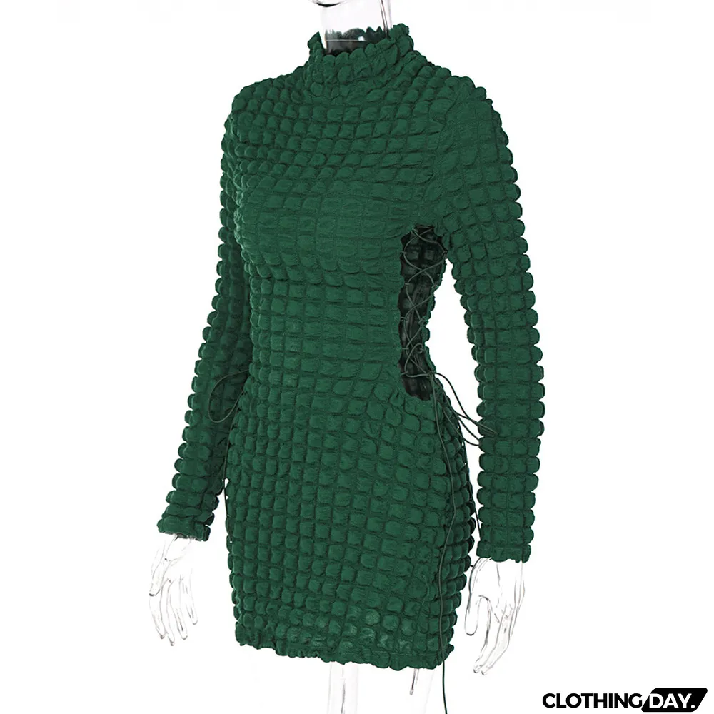 Women Summer Side Cutout Long Sleeve Bodycon Dress