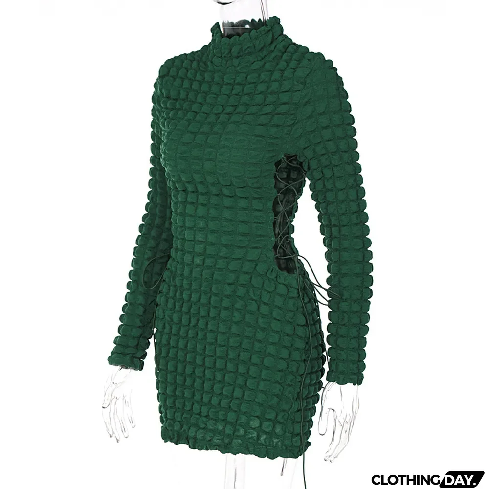 Women Summer Side Cutout Long Sleeve Bodycon Dress