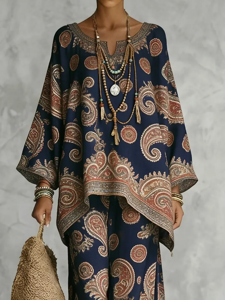 Batwing Sleeves Long Sleeves Asymmetric Contrast Color Printed V-Neck Blouses&Shirts Tops