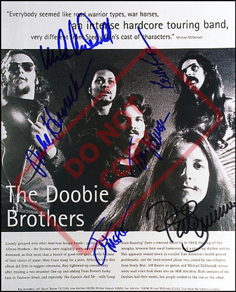 The Doobie Brothers -1970sVintage 8.5x11 Autographed Signed Reprint Photo Poster painting