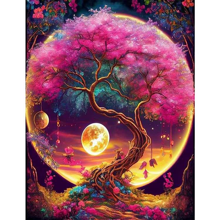 Tree Of Life Under The Moonlight 50*60cm (Canvas) Full Round Drill Diamond Painting gbfke