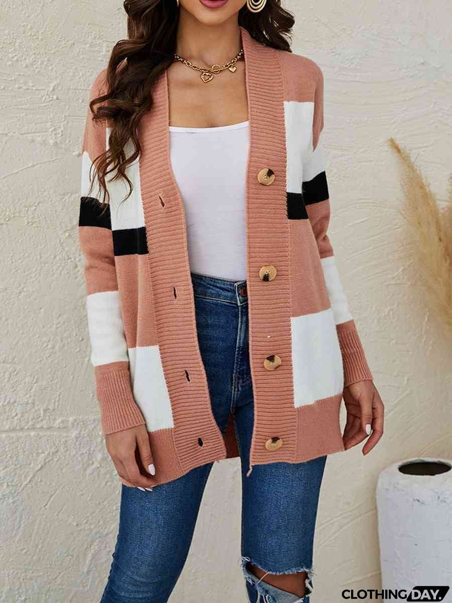Color Block Button Down Cardigan
