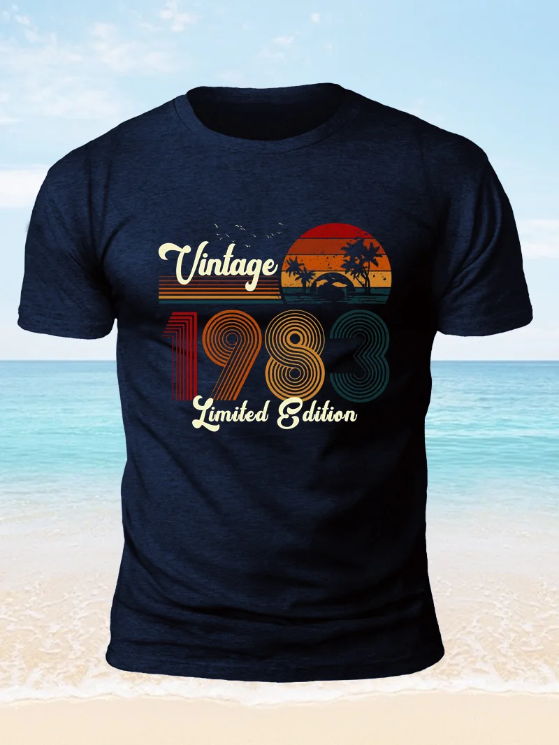 1983 With Sea View Print Short Sleeve Men's T-Shirt in  mildstyles