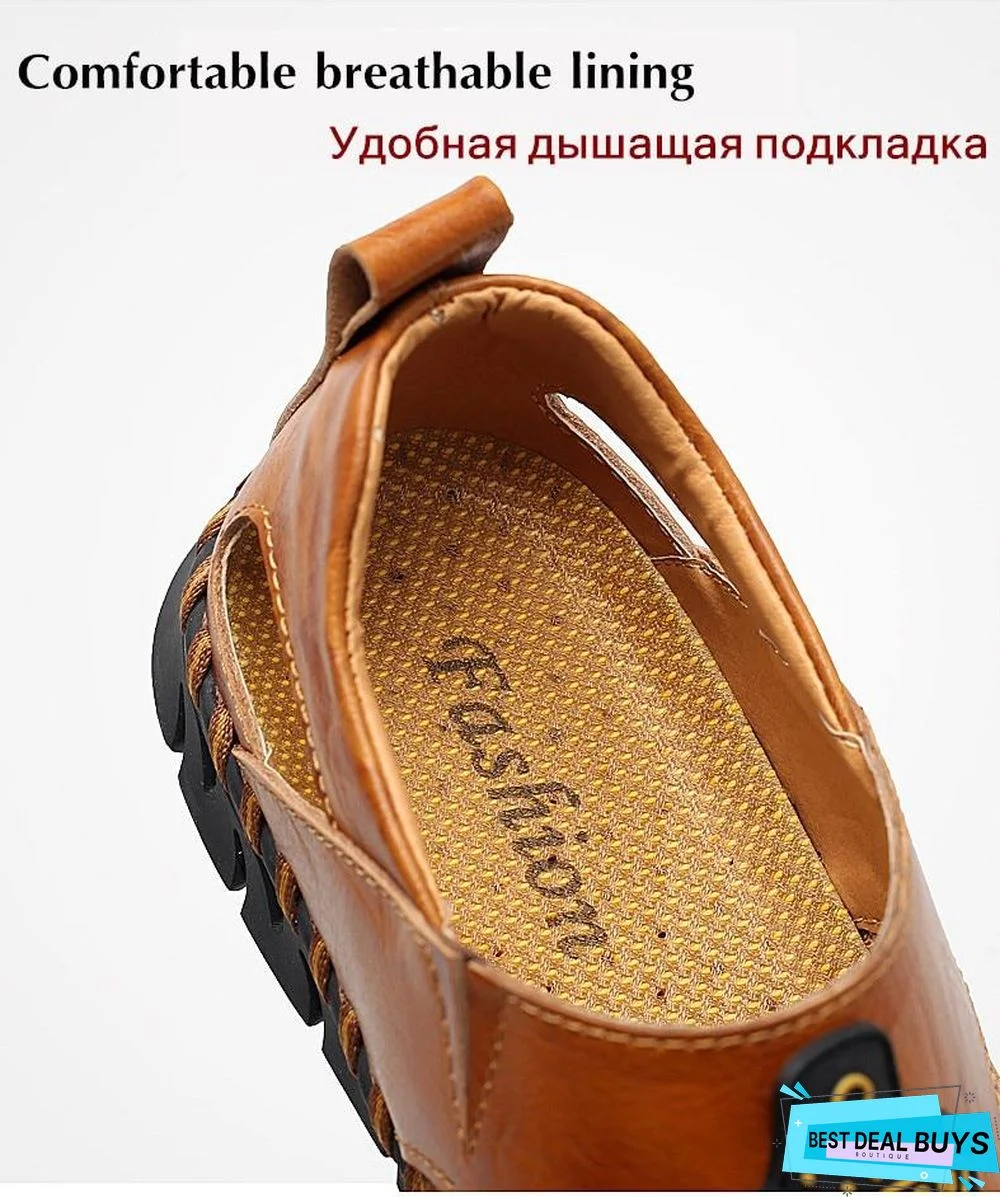 Men's Leather Beach Sandals Outdoor Breathable Casual Footwear Walking Sandals