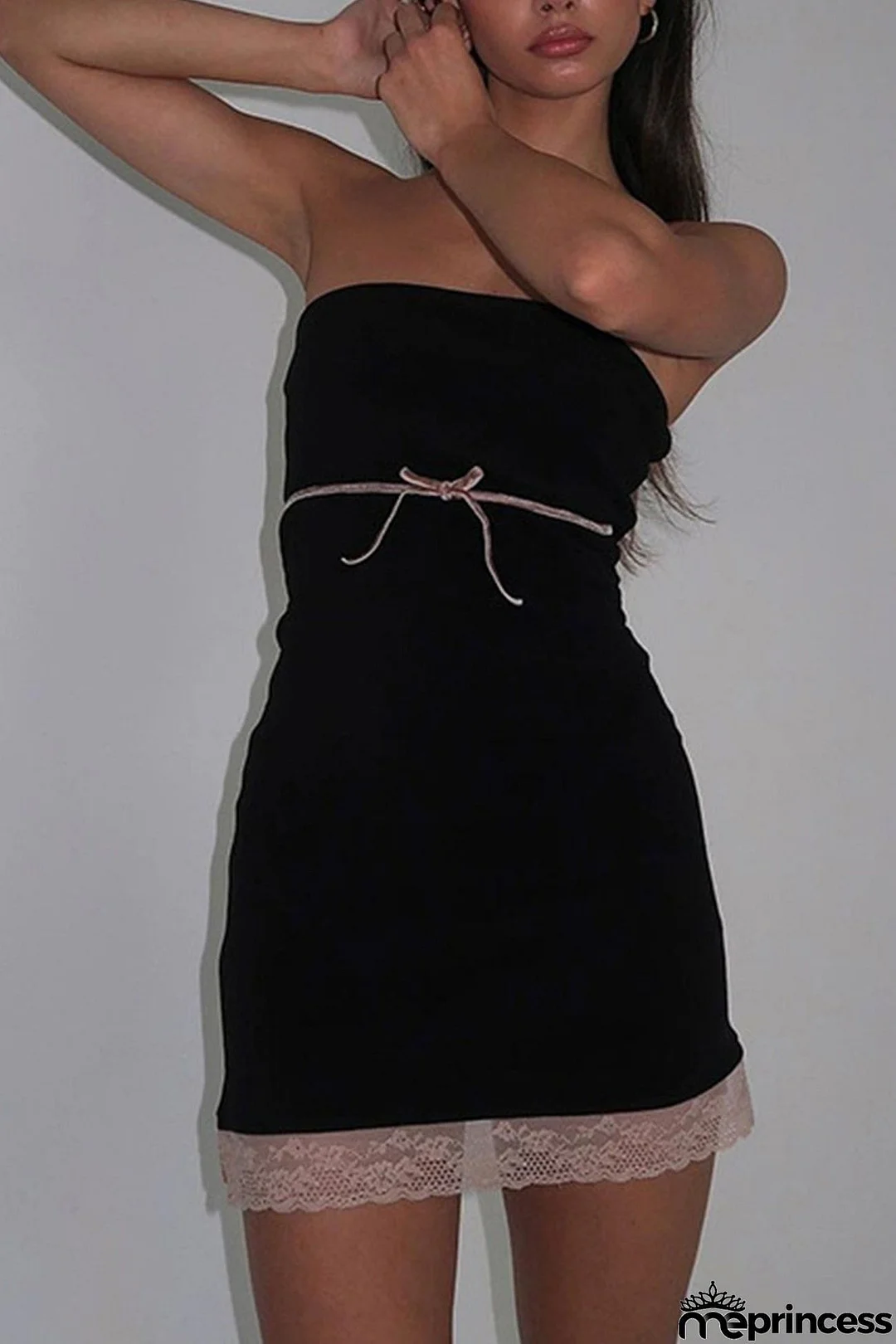 Lacework Tie-up Strapless Mini Dress