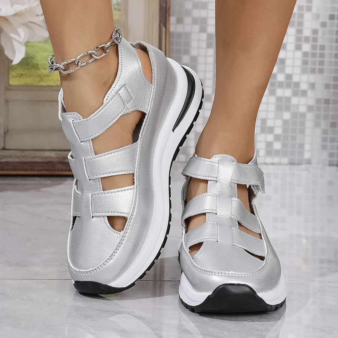 Breakj Breakj New Women's Thick Soles High Sandals Large-Size Hollow Round Head In High Sports Sandals