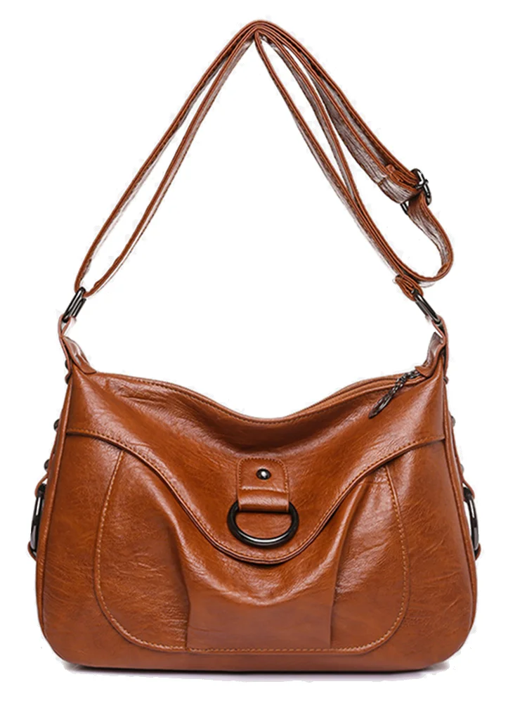 Vintage Studded Pleated Soft Leather Crossbody Bag