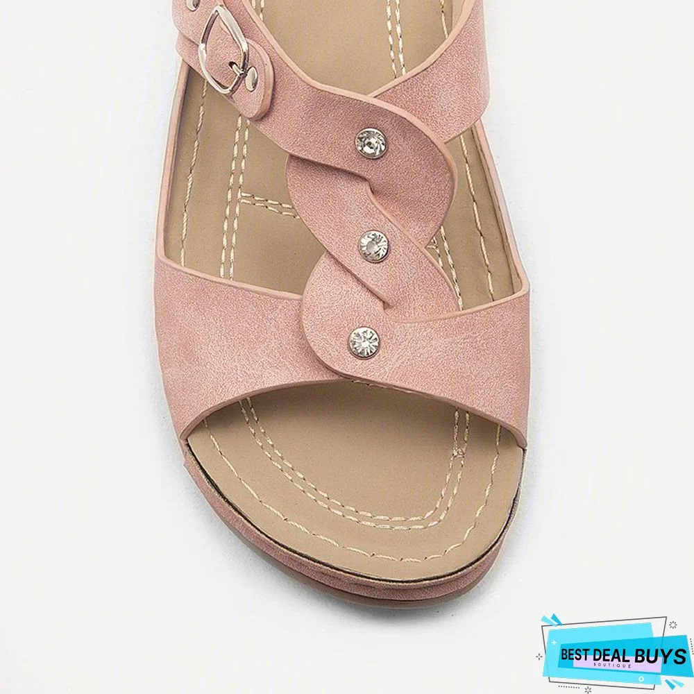 Pi Clue Artificial Leather Low Heel Rivet Slipper