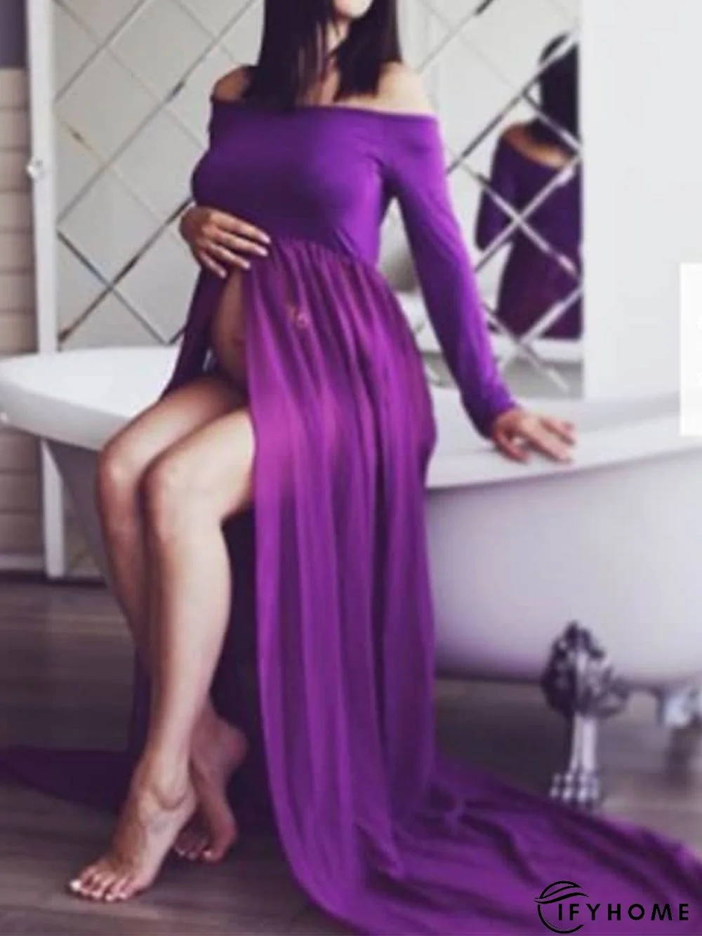 Women's Maternity Dress Party Dress Swing Dress Photoshoot Dress Solid Color Long Dress Maxi Dress Sleeveless Backless Split Strapless Elegant Party Black White Purple Spring Summer One Size | IFYHOME