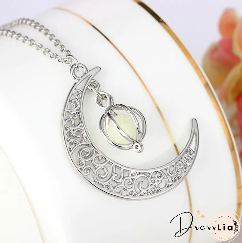 Moon Glowing Necklace Turquoise Charm Jewelry Silver Plated Necklace Pendant Luminous Necklace Gift