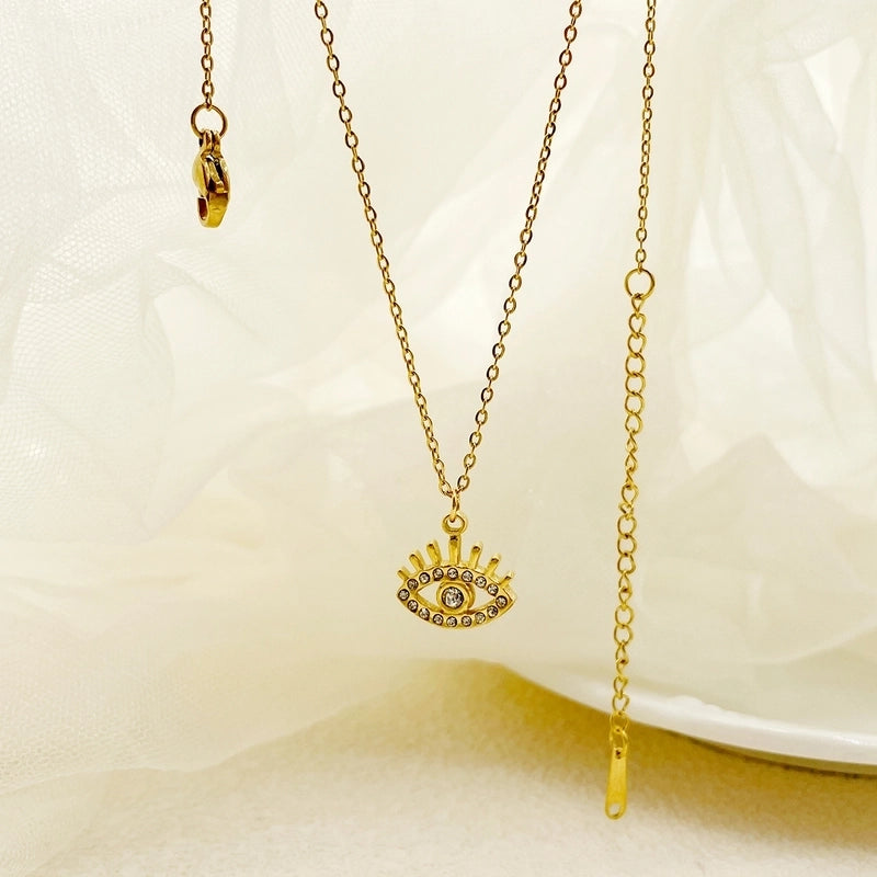 Stainless Steel 14K Gold Plated Ethnic Style Polishing Plating Inlay Eye Zircon Pendant Necklace
