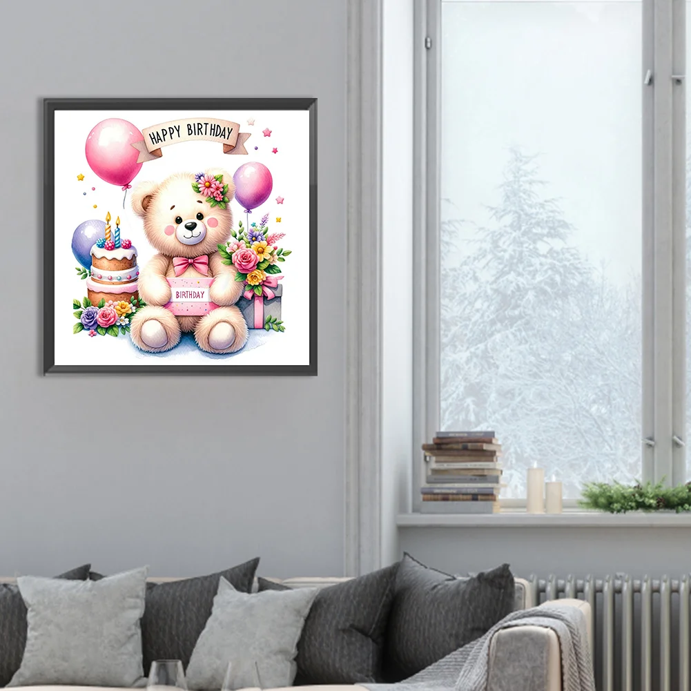Diamond Painting - Full Round Drill - Birthday Bear(Canvas|30*30cm)