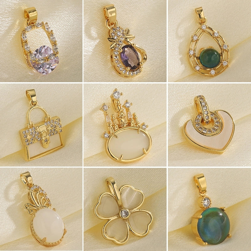 1 PCS/Package Hole 10mm+ Copper Zircon 18K Gold Plated Heart Shape Flower Pendant