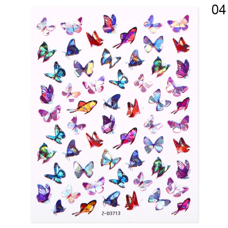 1PC 3D Butterfly Nail Sticker Spring Flower Leaves Alphabet Valentines's Day Transfer Foil Slider Nail Art Decoration Manicures