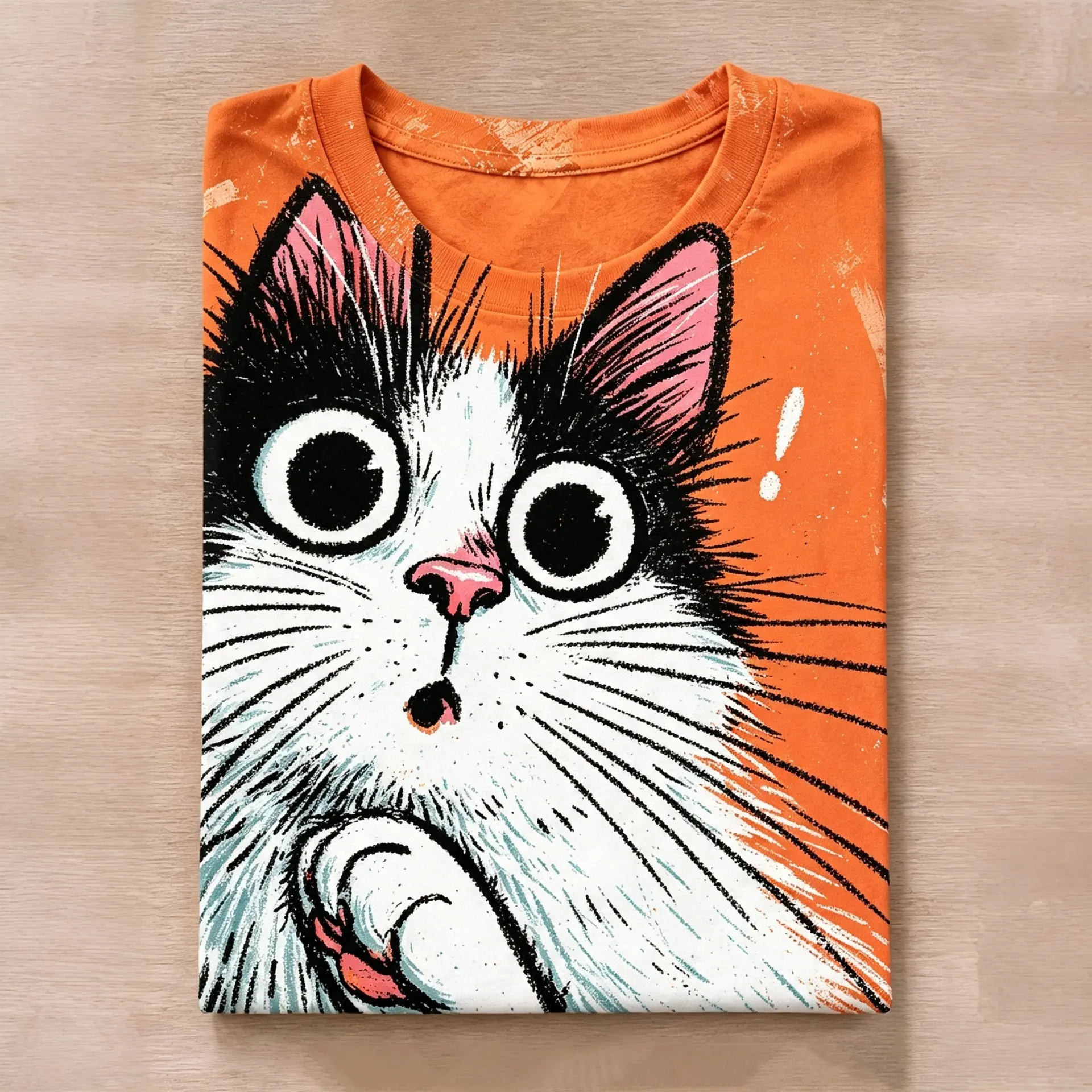 Comstylish Casual Retro Fun Cat Print Crew Neck T-shirt