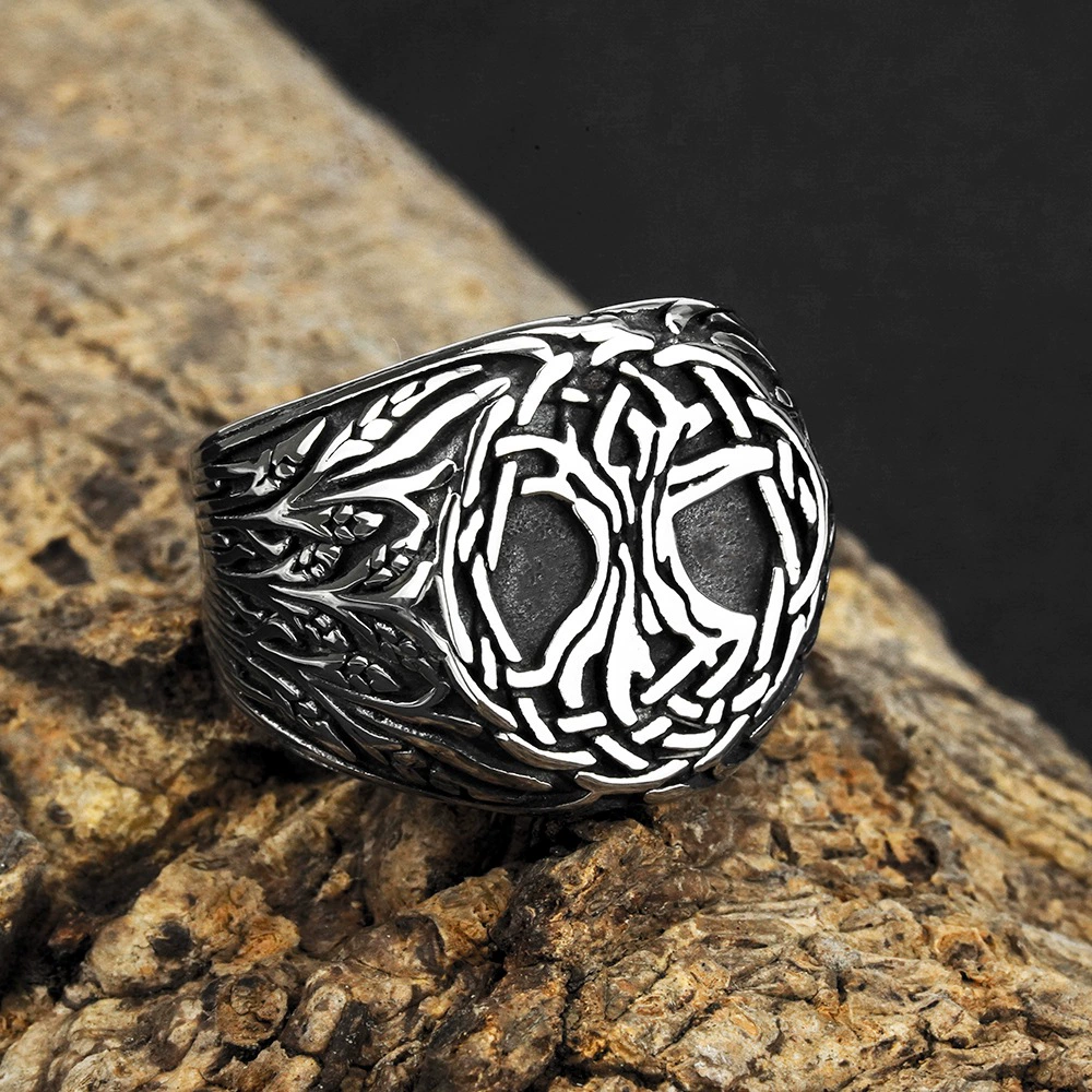 Titanium Steel Ring - A Retro and Imposing Viking World Tree Ring Made of Stainless Steel