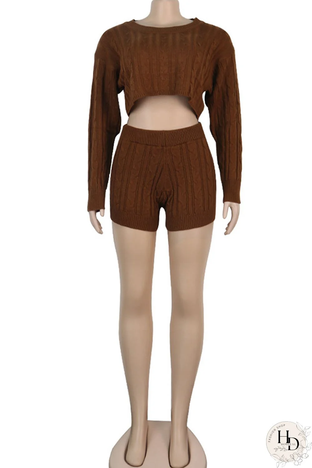 Orange Wool Europe and America Solid Two Piece Suits pencil Long Sleeve Two-Piece Short Set